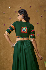 Green Cotton Embroidered Elbow Length Blouse