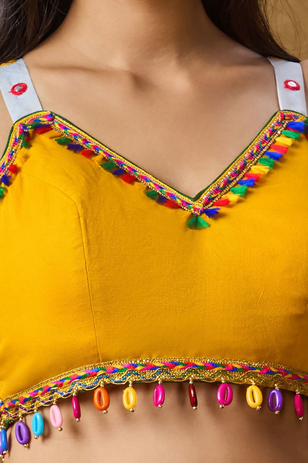 Yellow Cotton Embroidered Sleeveless Blouse