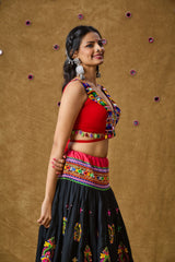 Red Cotton Embroidered Sleeveless Blouse