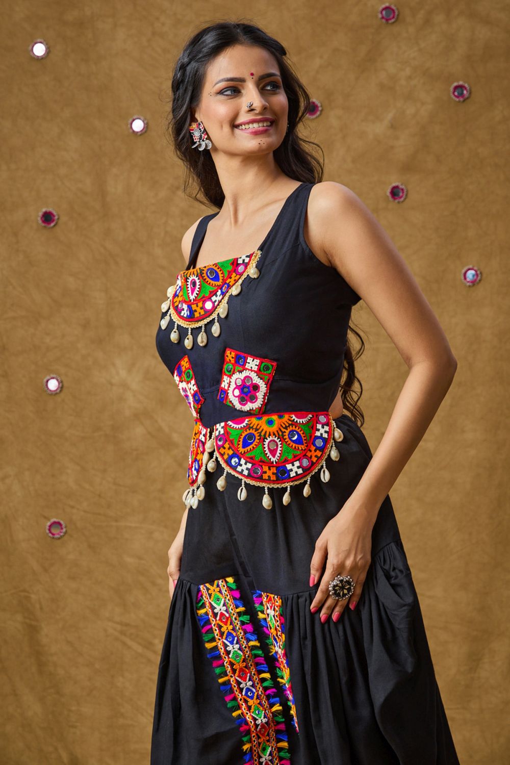 Black Cotton Embroidered Sleeveless Blouse