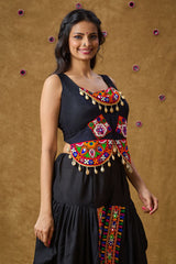 Black Cotton Embroidered Sleeveless Blouse