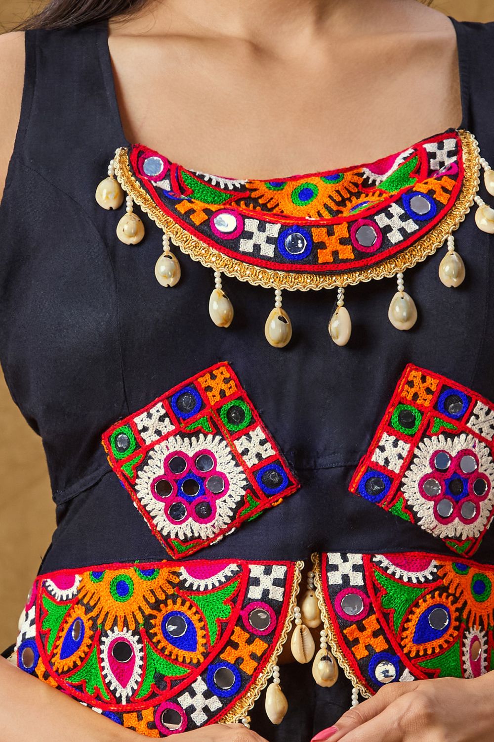 Black Cotton Embroidered Sleeveless Blouse