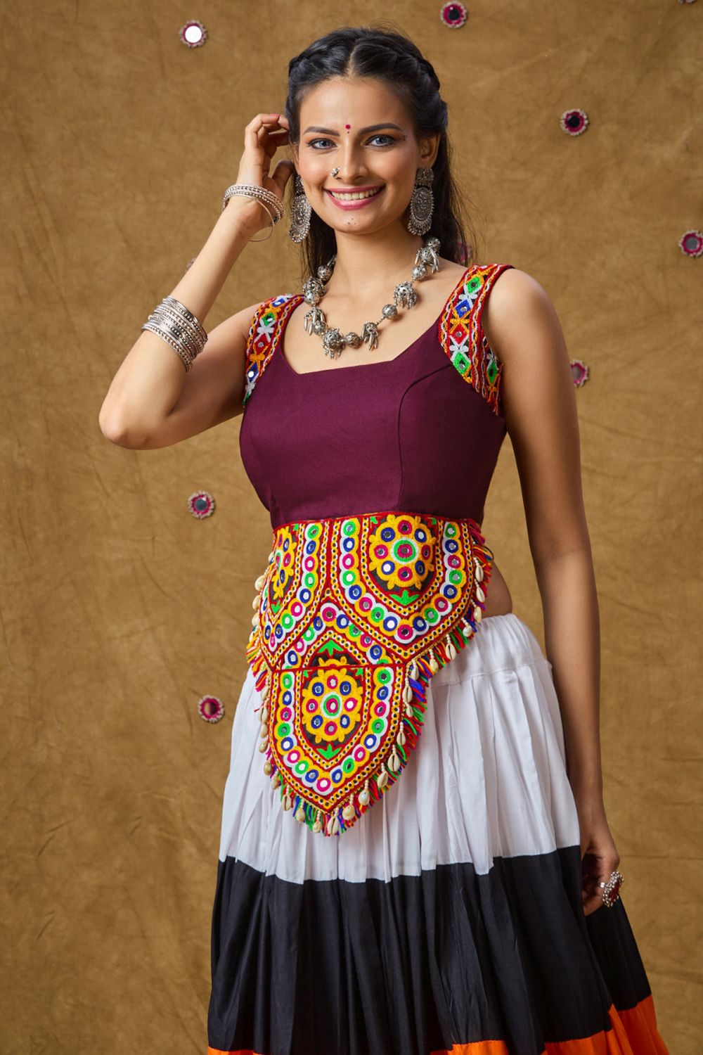 Wine Cotton Embroidered Sleeveless Blouse