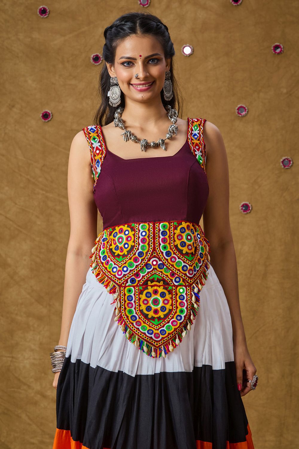 Wine Cotton Embroidered Sleeveless Blouse