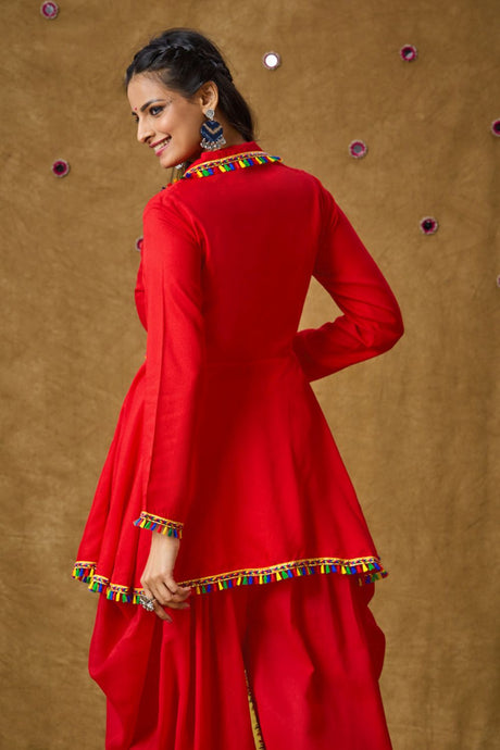 Red Cotton Embroidered Full Sleeves Blouse