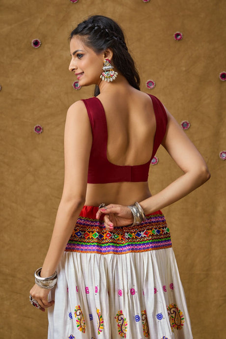 Maroon Cotton Embroidered Sleeveless Blouse