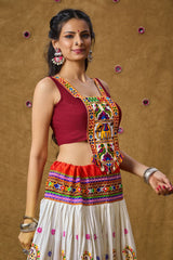 Maroon Cotton Embroidered Sleeveless Blouse