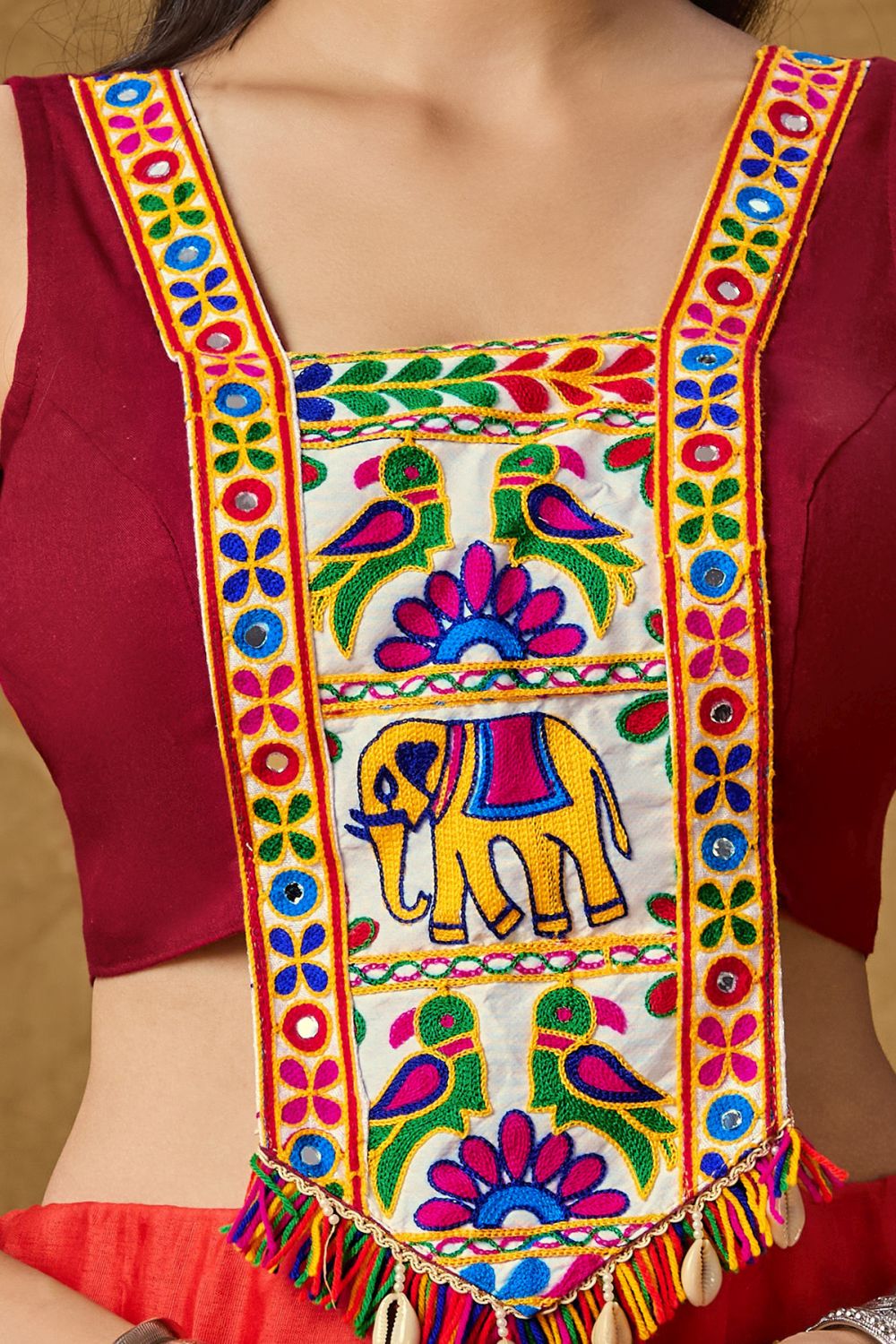 Maroon Cotton Embroidered Sleeveless Blouse