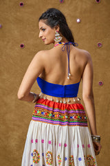 Blue Cotton Embroidered Sleeveless Blouse