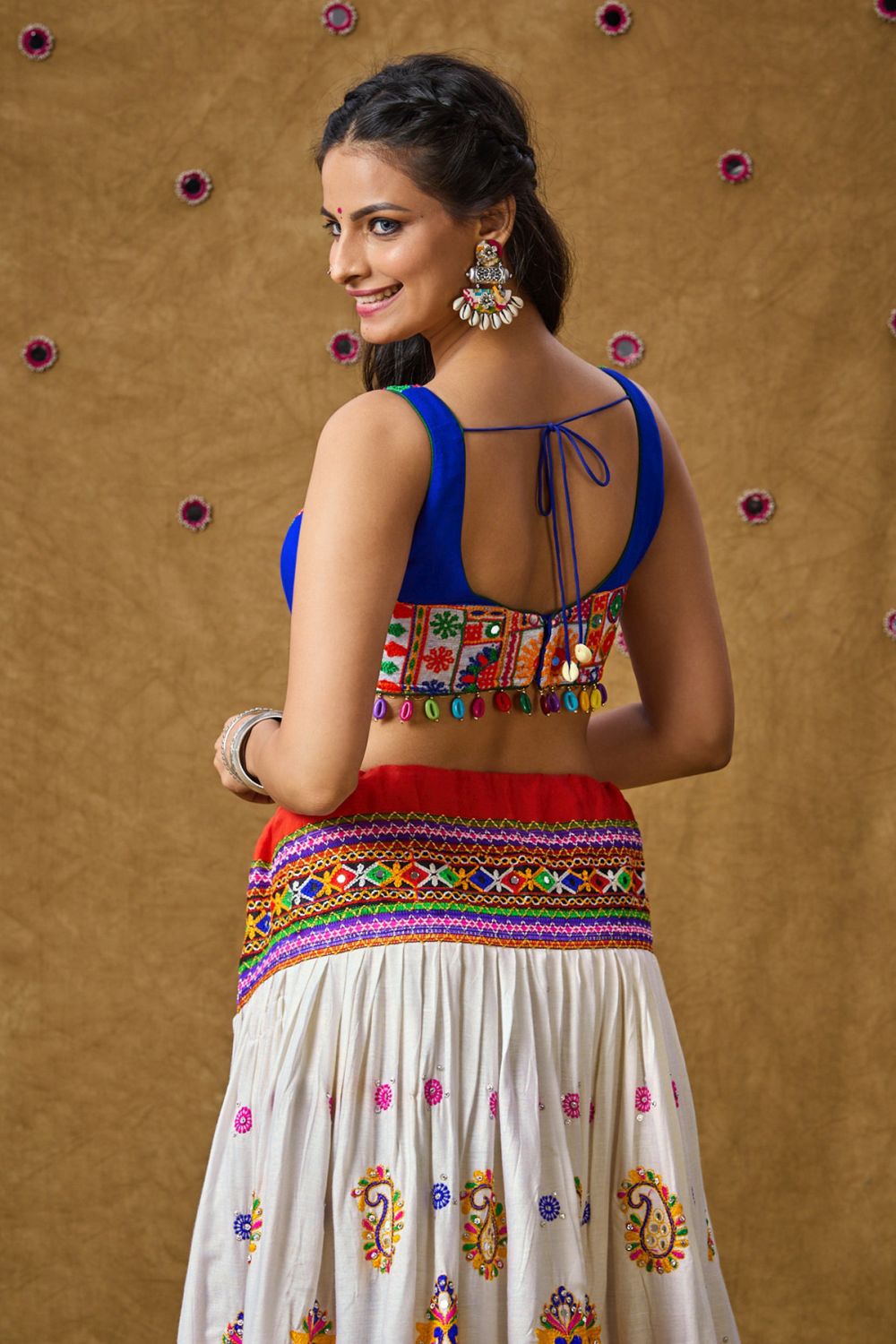 Blue Cotton Embroidered Sleeveless Blouse