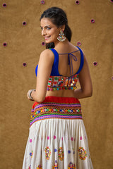 Blue Cotton Embroidered Sleeveless Blouse