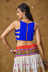 Blue Cotton Embroidered Sleeveless Blouse