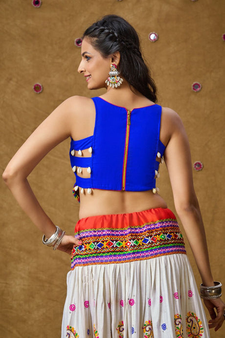 Blue Cotton Embroidered Sleeveless Blouse