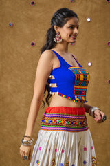 Blue Cotton Embroidered Sleeveless Blouse