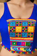 Blue Cotton Embroidered Sleeveless Blouse