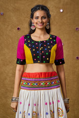 Multicolour Cotton Embroidered Elbow Length Blouse