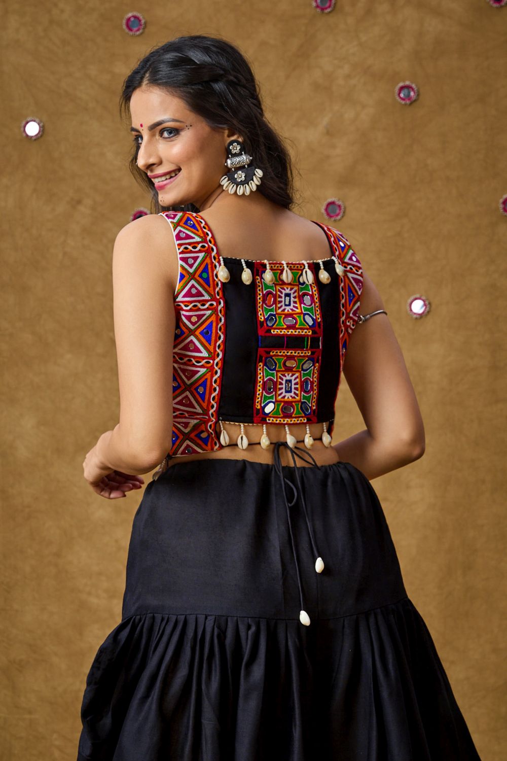 Black Cotton Embroidered Sleeveless Blouse