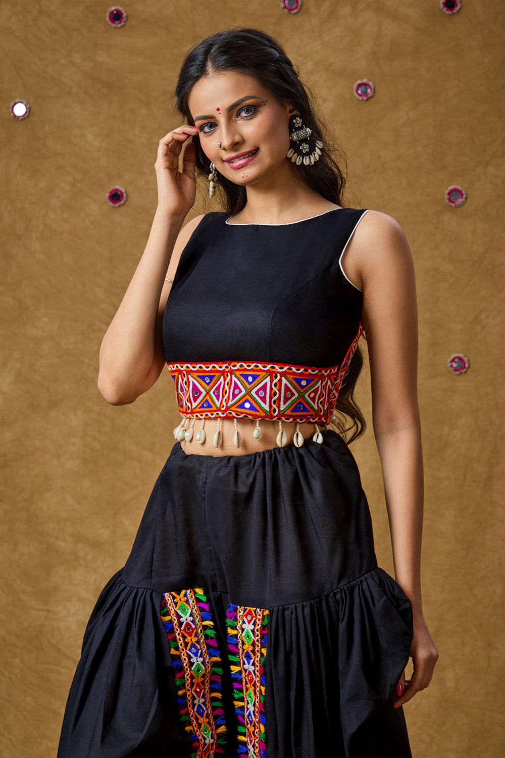 Black Cotton Embroidered Sleeveless Blouse