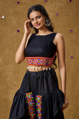 Black Cotton Embroidered Sleeveless Blouse