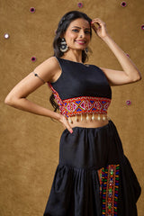 Black Cotton Embroidered Sleeveless Blouse