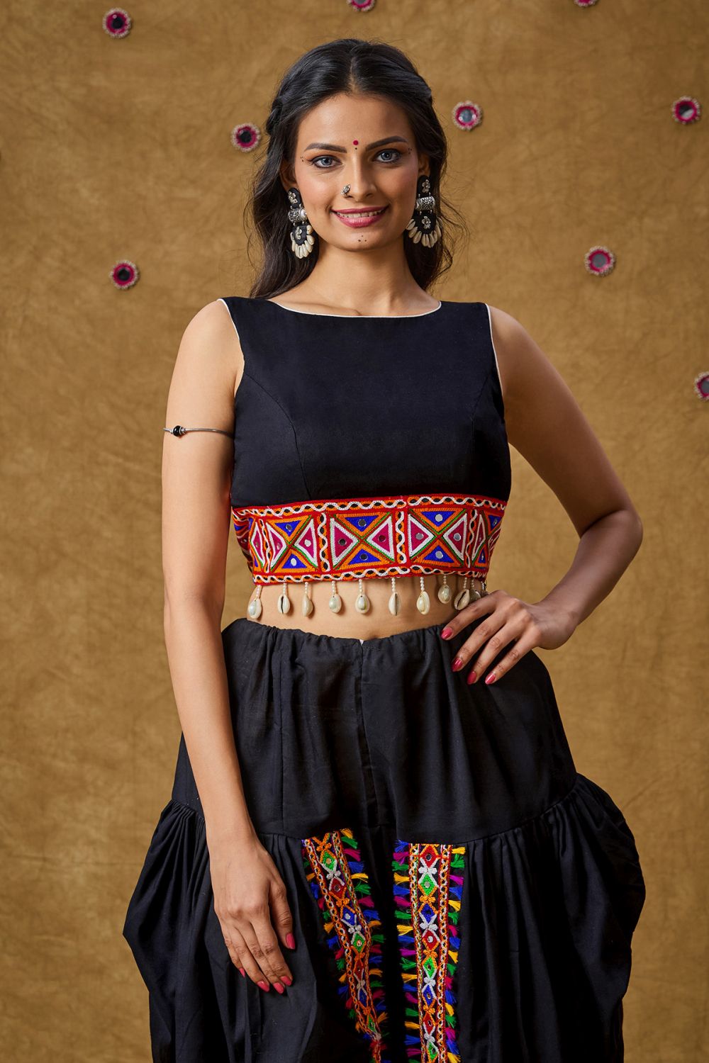 Black Cotton Embroidered Sleeveless Blouse