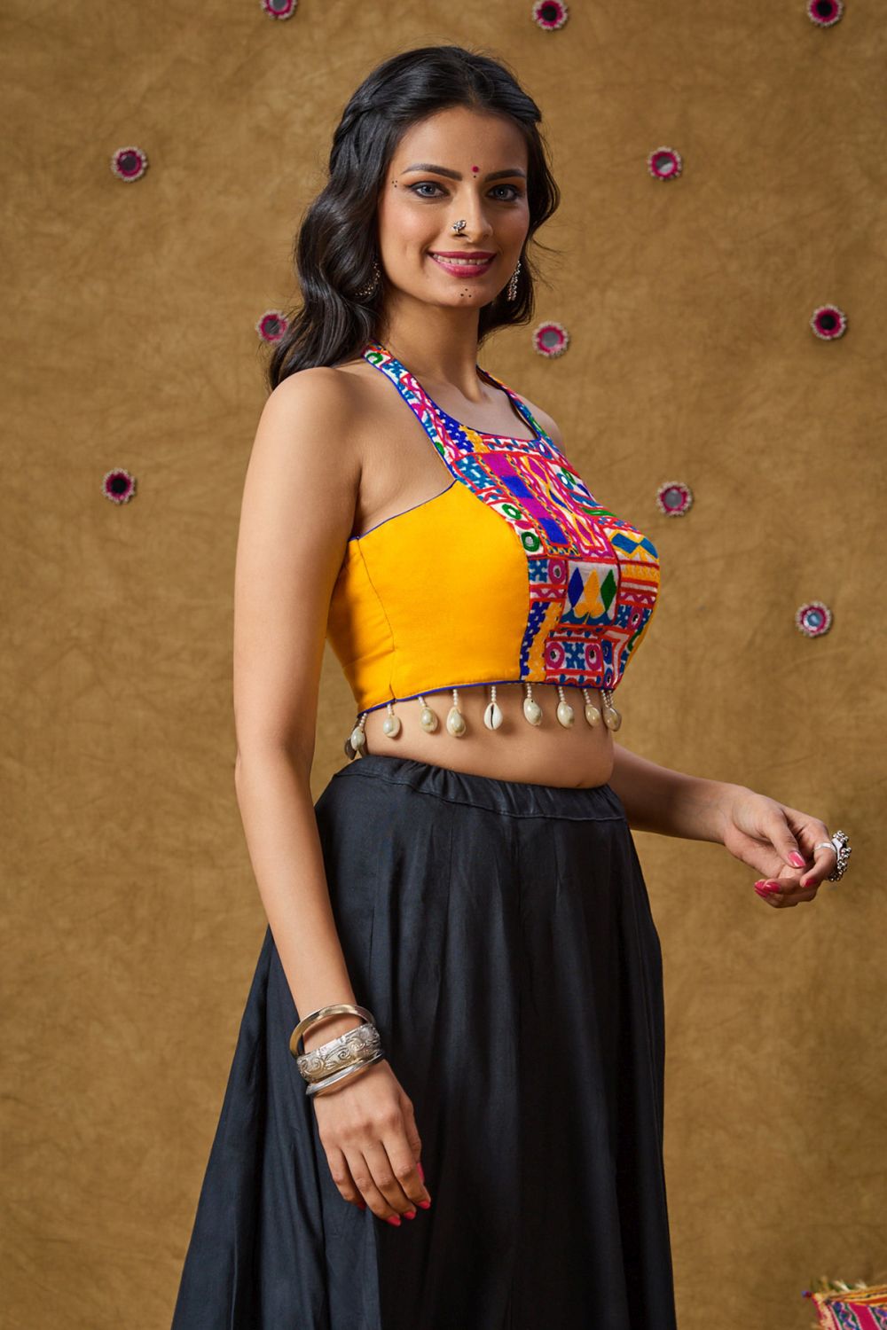 Yellow Cotton Embroidered Sleeveless Blouse