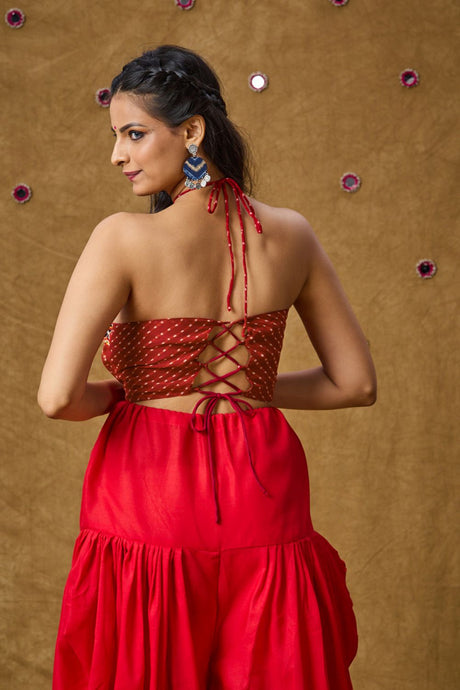 Red Georgette Embroidered Sleeveless Blouse