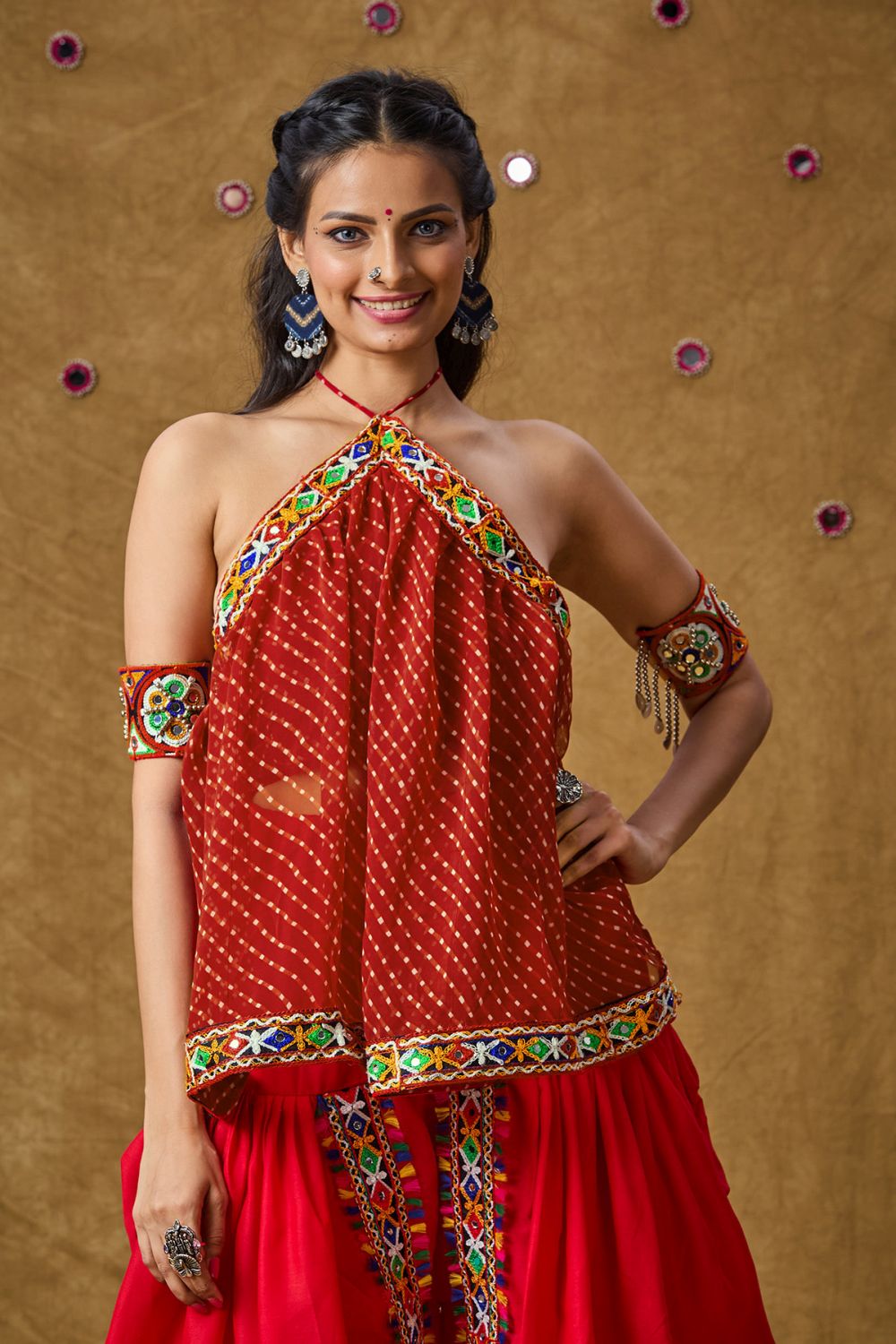 Red Georgette Embroidered Sleeveless Blouse