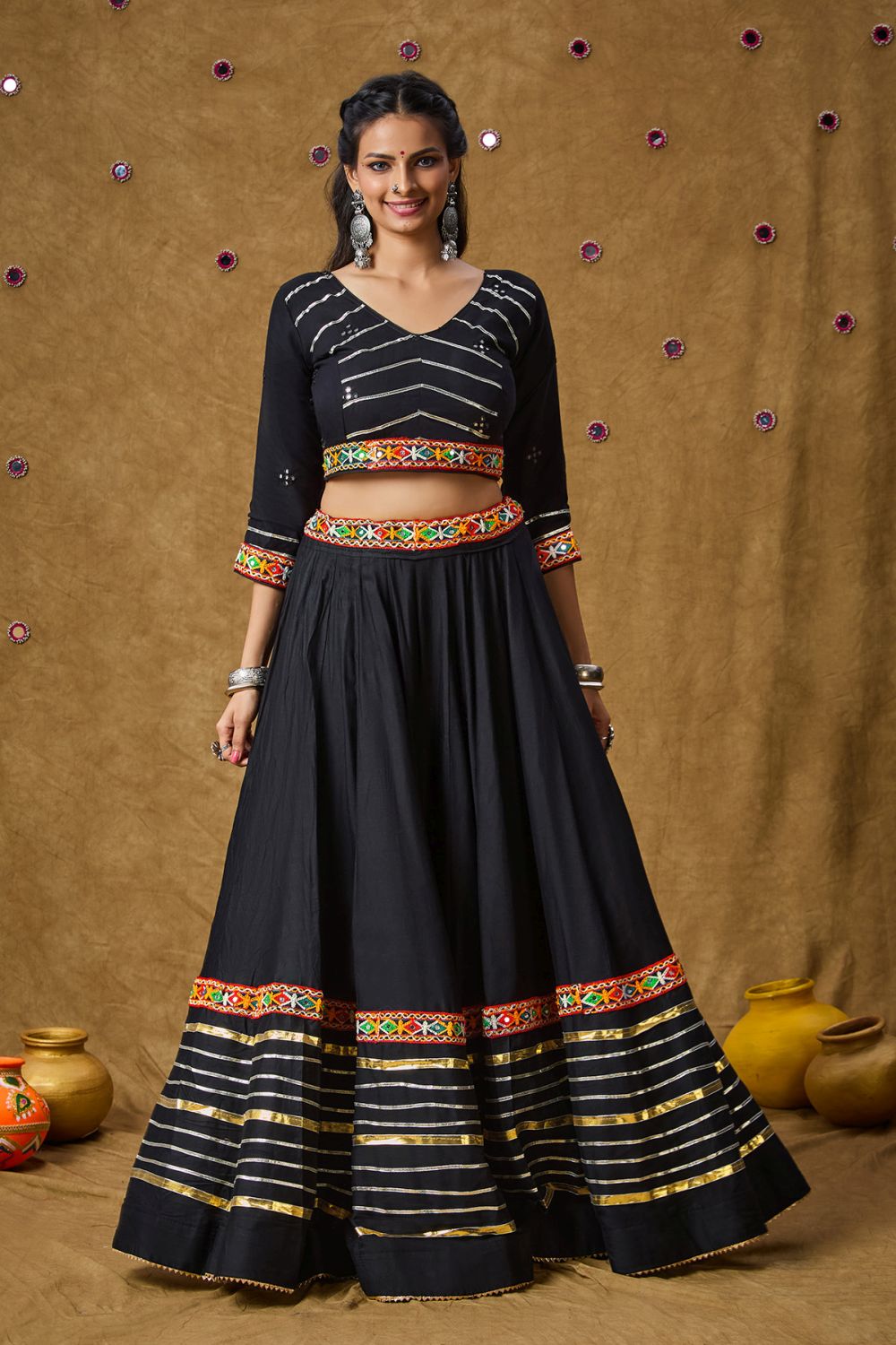 Black Cotton Embroidered Lehenga Choli