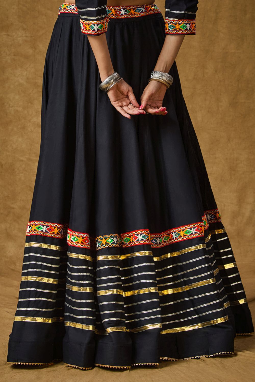 Black Cotton Embroidered Lehenga Choli