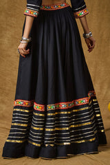 Black Cotton Embroidered Lehenga Choli