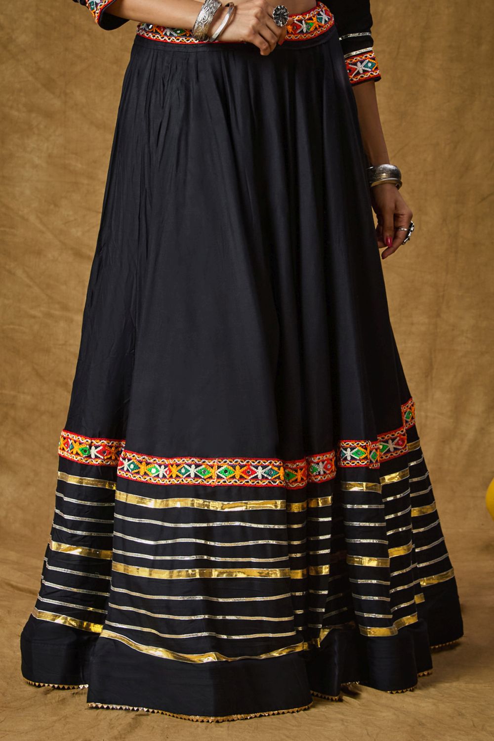 Black Cotton Embroidered Lehenga Choli