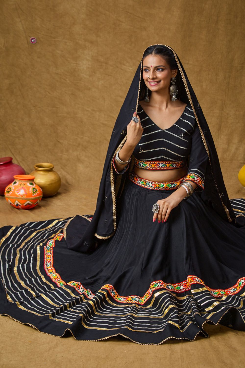 Black Cotton Embroidered Lehenga Choli