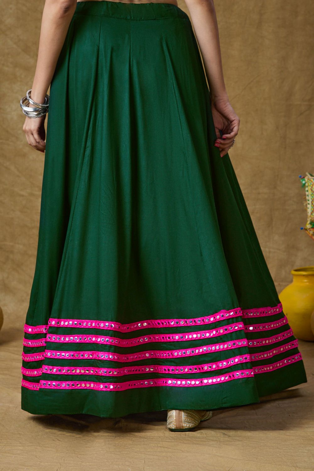 Green Cotton Embroidered Skirt