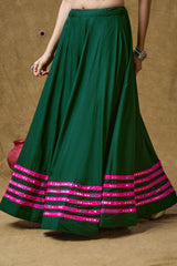 Green Cotton Embroidered Skirt