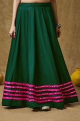 Green Cotton Embroidered Skirt