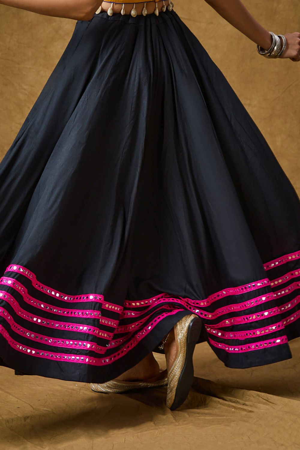 Black Cotton Embroidered Skirt