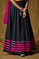 Black Cotton Embroidered Skirt