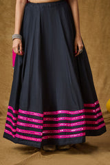 Black Cotton Embroidered Skirt