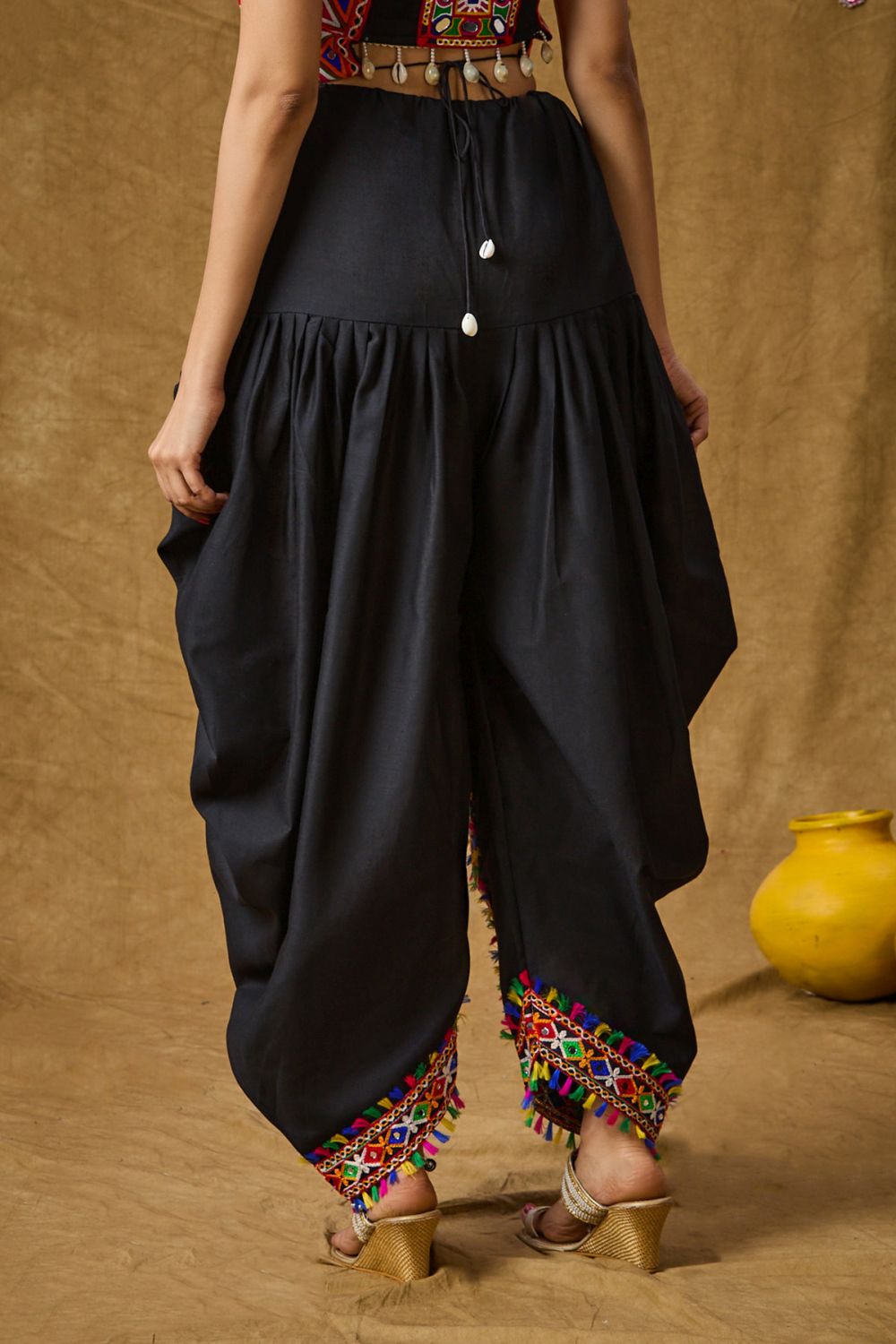 Black Cotton Embroidered Dhoti