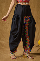 Black Cotton Embroidered Dhoti