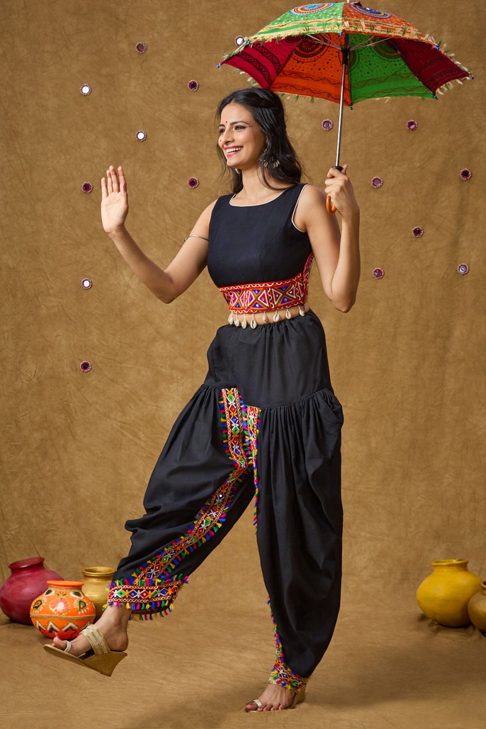 Black Cotton Embroidered Dhoti