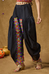 Black Cotton Embroidered Dhoti