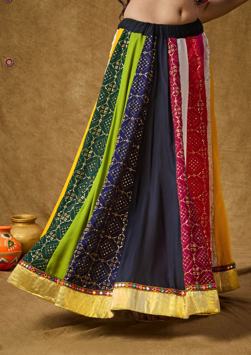 Multi Color Cotton Embroidered Skirt