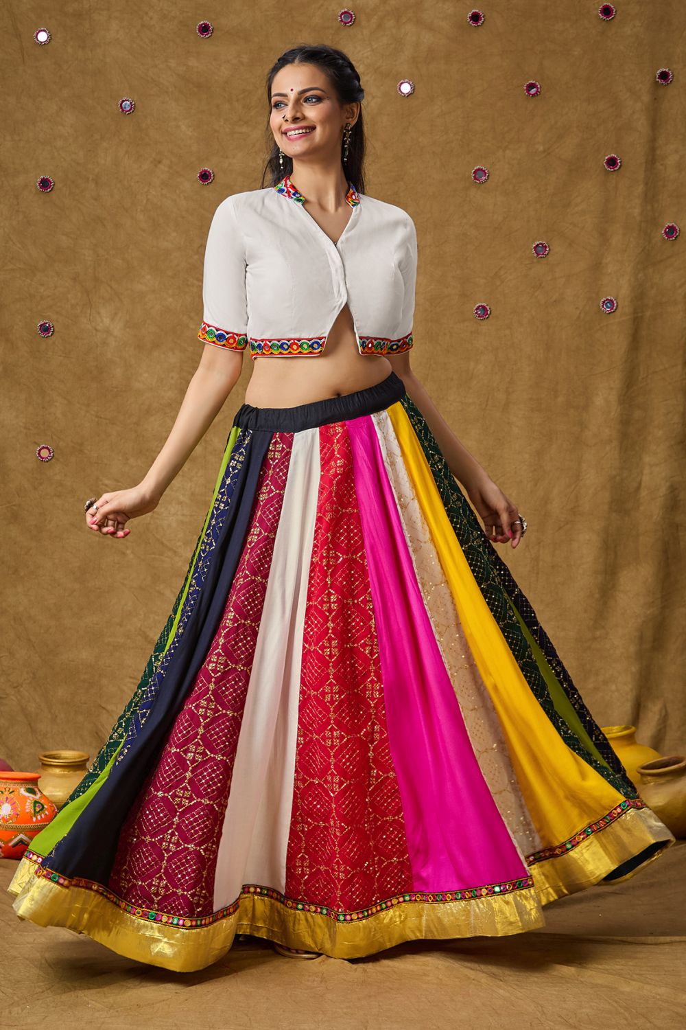 Multi Color Cotton Embroidered Skirt