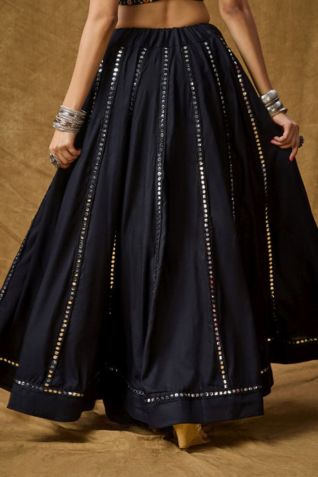 Black Cotton Embroidered Skirt