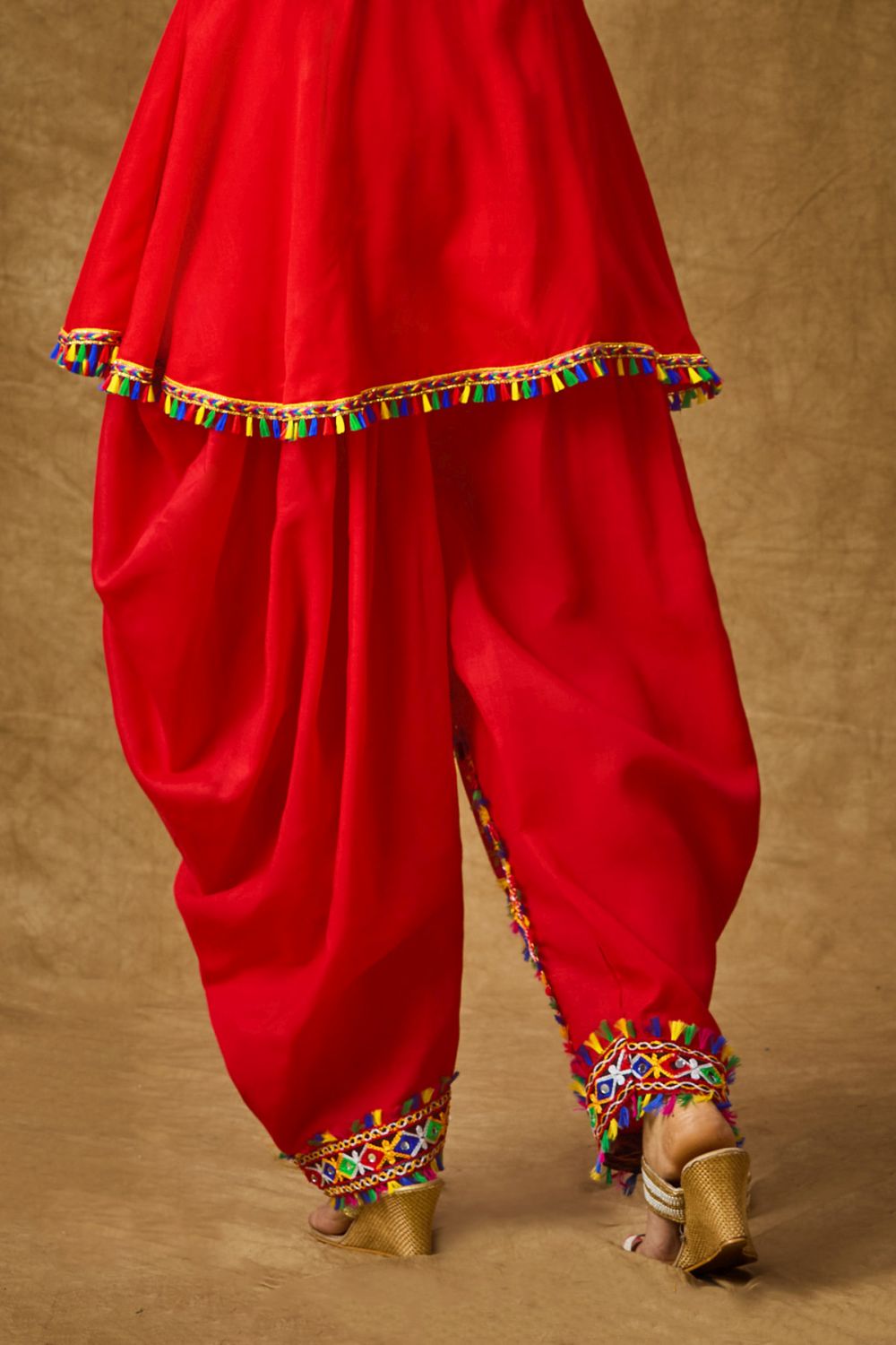 Red Cotton Embroidered Dhoti