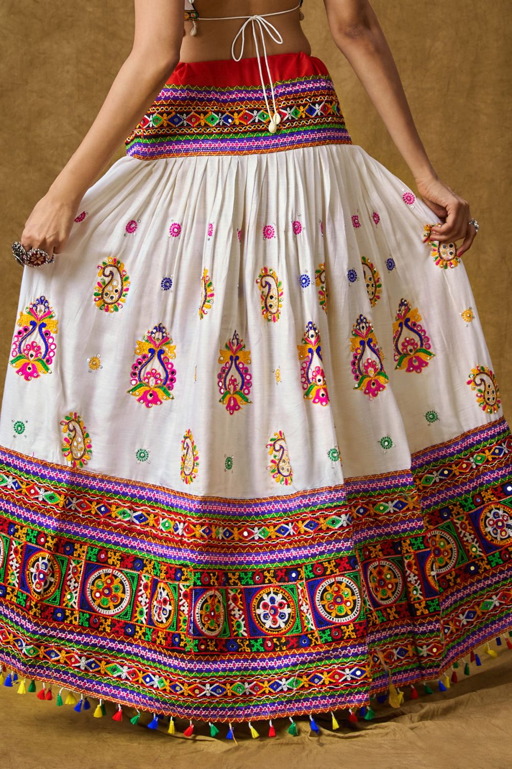 White Cotton Embroidered Skirt