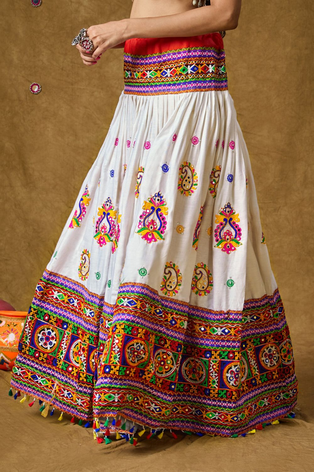 White Cotton Embroidered Skirt