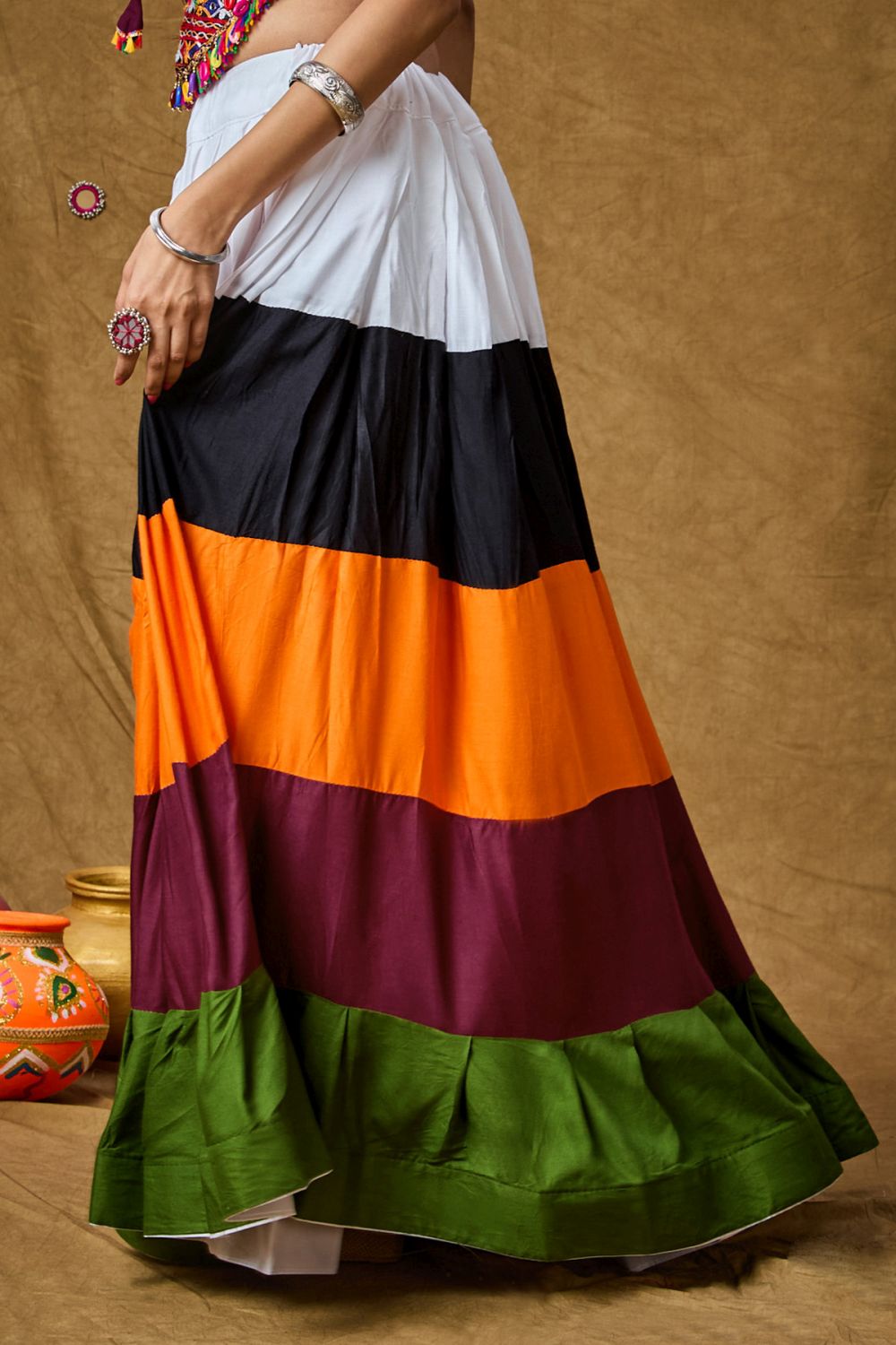 Multi Color Cotton Self Design Skirt